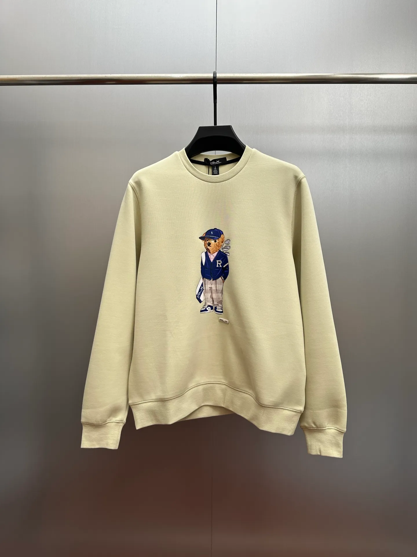 P340 Ralph Lauren/Polo 25ss new Bear pattern double-sided knitted moisture-wicking round neck long-sleeved sweatshirt with bear embroidery on the chest, men's high version size: S M L XL